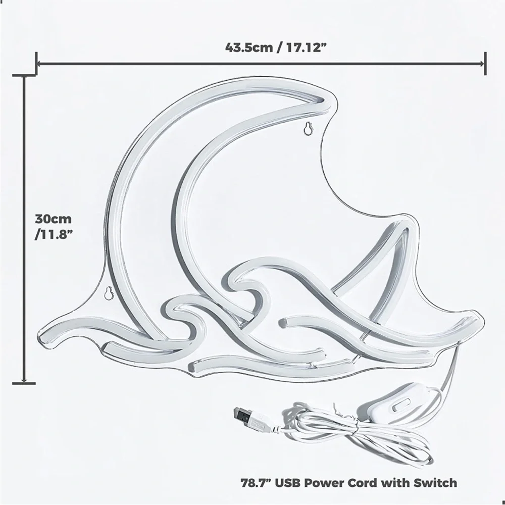 Neon Moon Ocean Wave Paradise Bedroom Outdoor Indoor Japanese Anime Wall Decor - Picture 5 of 6